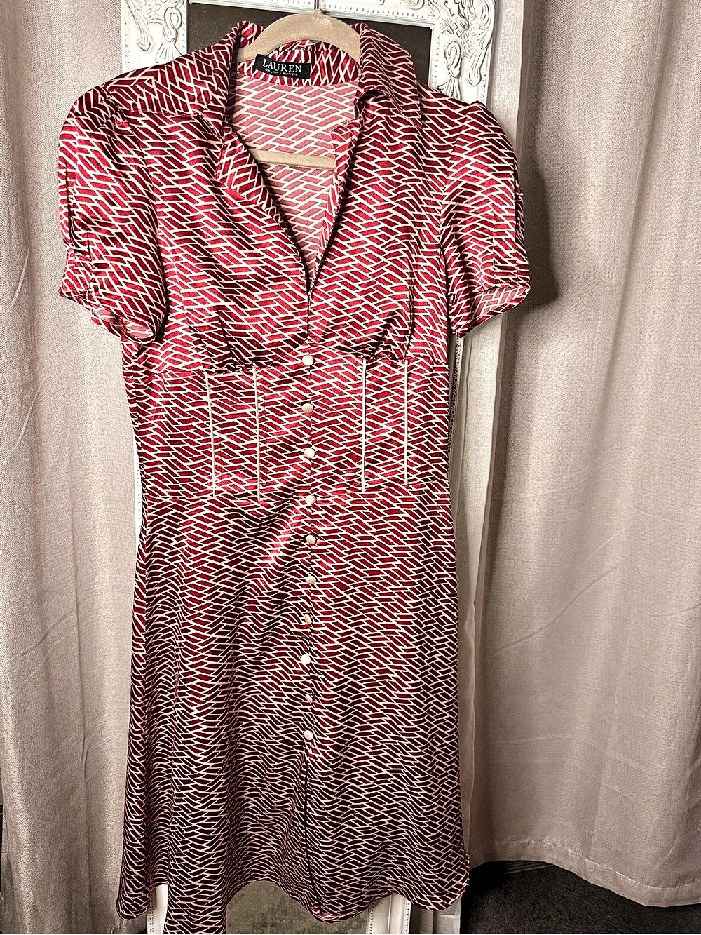 Lauren Ralph Lauren Geometric Mini Dress Red & White Medium NWT